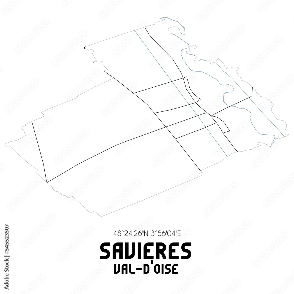 SAVIERES Val-d'Oise. Minimalistic street map with black and white lines.