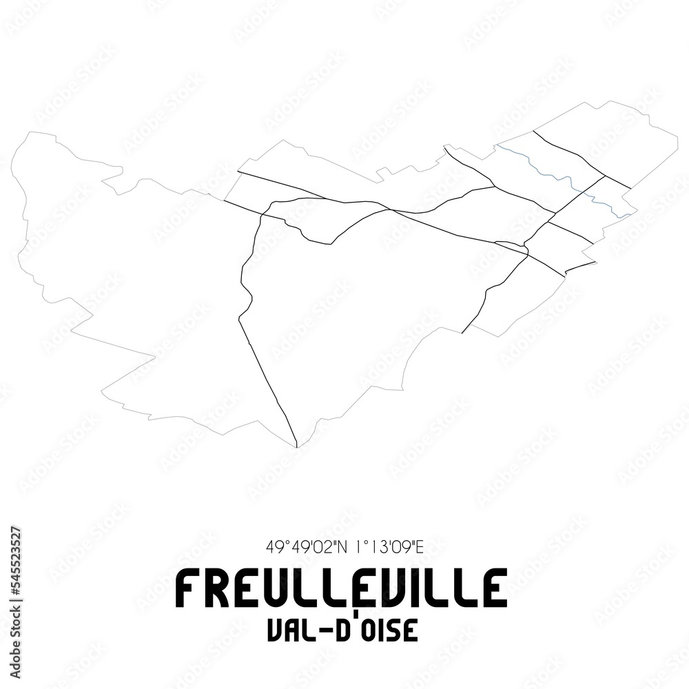 FREULLEVILLE Val-d'Oise. Minimalistic street map with black and white lines.