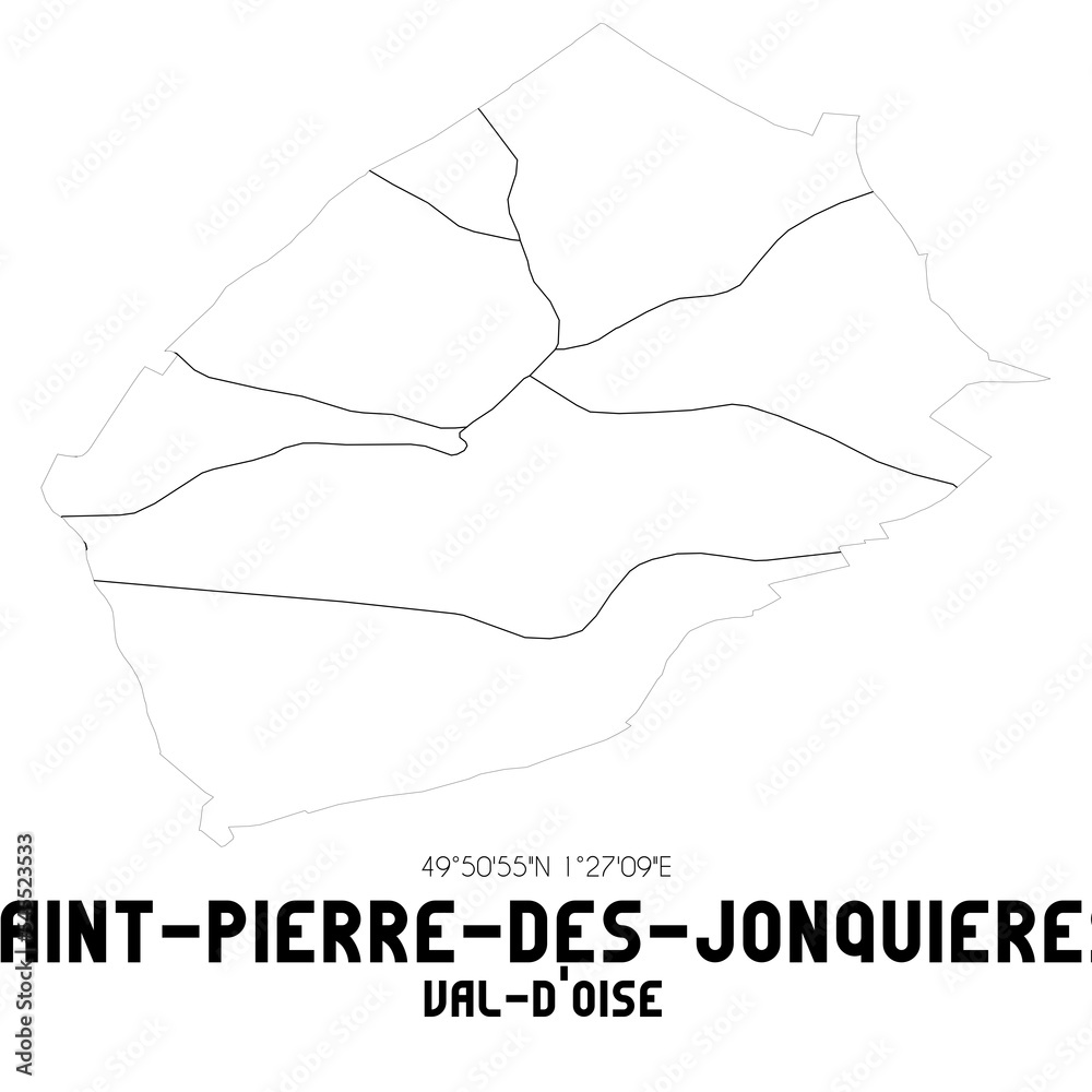 SAINT-PIERRE-DES-JONQUIERES Val-d'Oise. Minimalistic street map with black and white lines. SAINT-PIERRE-DES-JONQUIERES Val-d'Oise. Minimalistic street map with black and white lines.