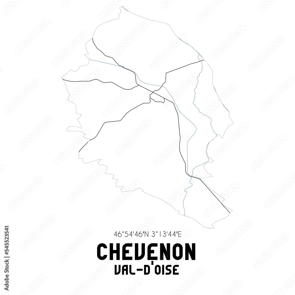 CHEVENON Val-d'Oise. Minimalistic street map with black and white lines.