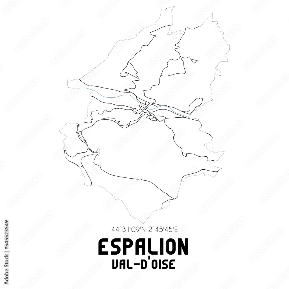 ESPALION Val-d'Oise. Minimalistic street map with black and white lines. ESPALION Val-d'Oise. Minimalistic street map with black and white lines.