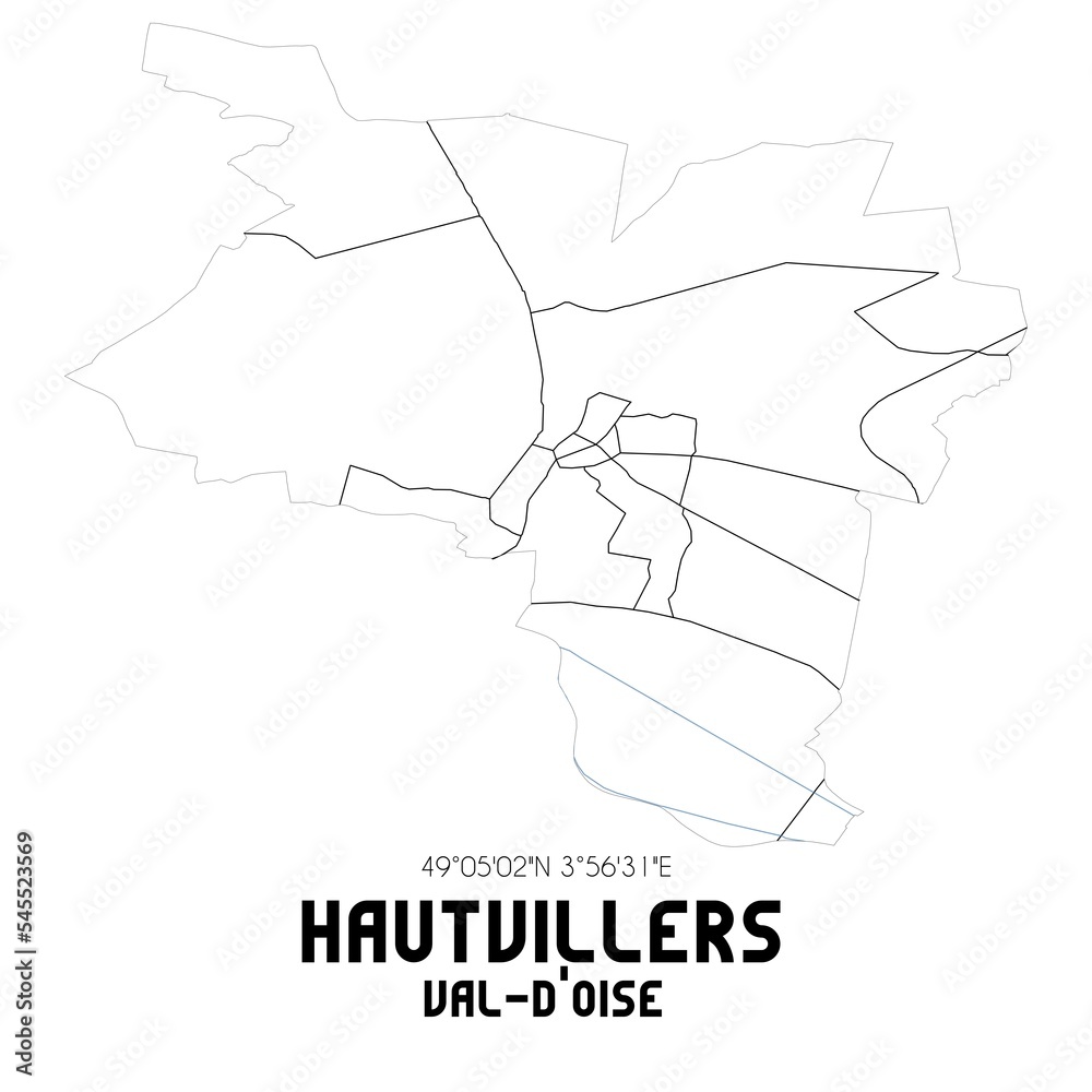HAUTVILLERS Val-d'Oise. Minimalistic street map with black and white lines. HAUTVILLERS Val-d'Oise. Minimalistic street map with black and white lines.