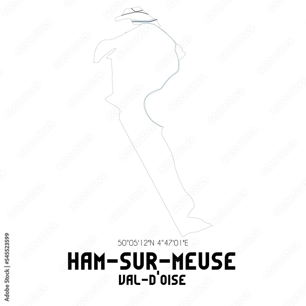 HAM-SUR-MEUSE Val-d'Oise. Minimalistic street map with black and white lines.