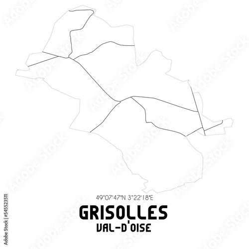 GRISOLLES Val-d'Oise. Minimalistic street map with black and white lines.