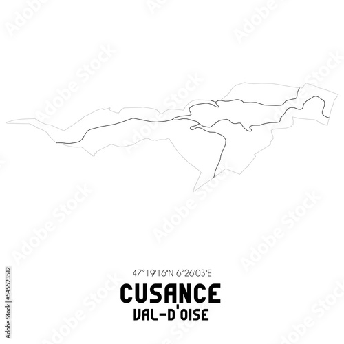 CUSANCE Val-d Oise. Minimalistic street map with black and white lines.