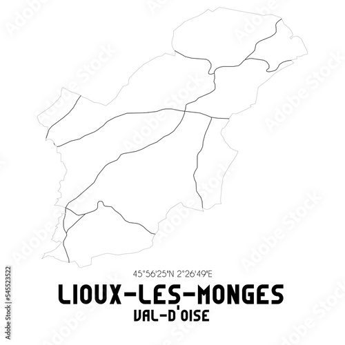 LIOUX-LES-MONGES Val-d'Oise. Minimalistic street map with black and white lines.