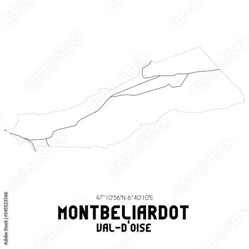 MONTBELIARDOT Val-d'Oise. Minimalistic street map with black and white lines.