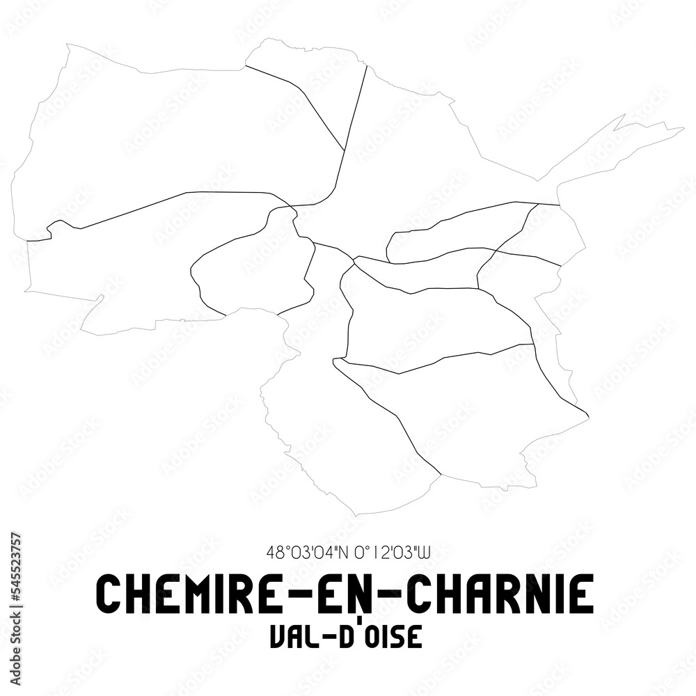 CHEMIRE-EN-CHARNIE Val-d'Oise. Minimalistic street map with black and white lines.