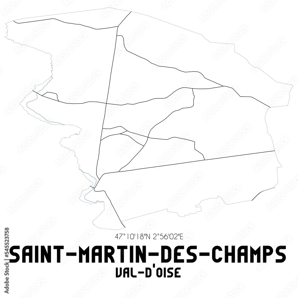 SAINT-MARTIN-DES-CHAMPS Val-d'Oise. Minimalistic street map with black and white lines. SAINT-MARTIN-DES-CHAMPS Val-d'Oise. Minimalistic street map with black and white lines.