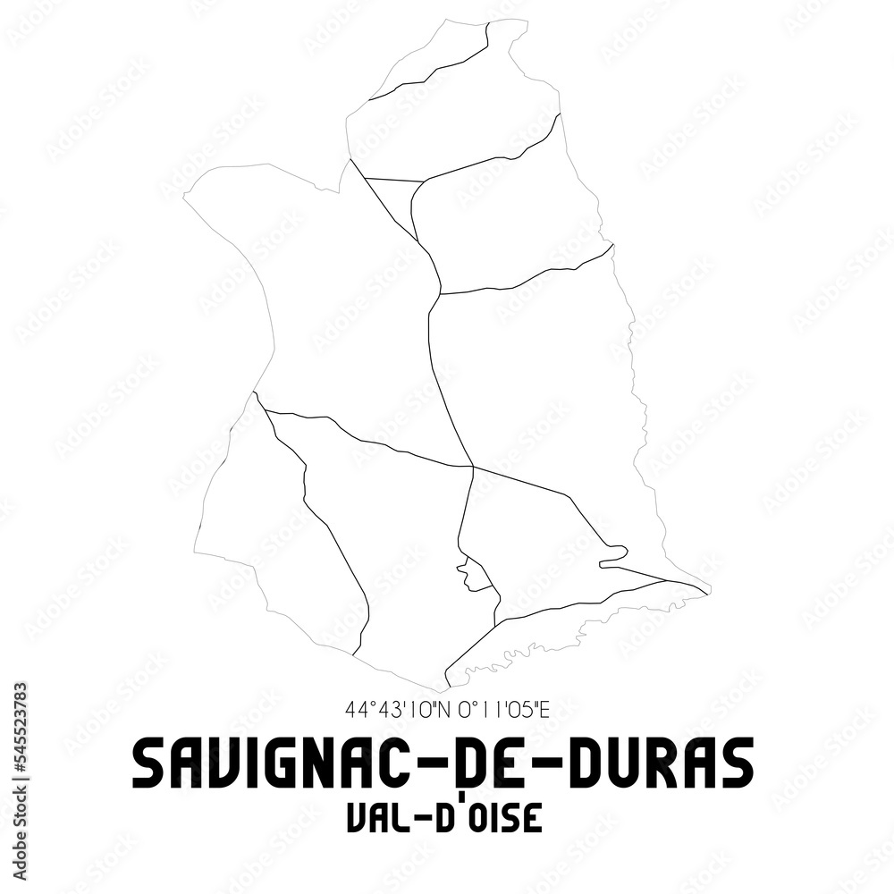SAVIGNAC-DE-DURAS Val-d'Oise. Minimalistic street map with black and white lines. SAVIGNAC-DE-DURAS Val-d'Oise. Minimalistic street map with black and white lines.