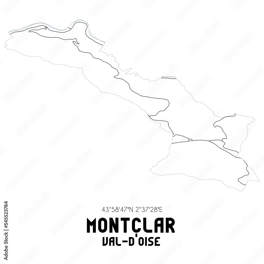 MONTCLAR Val-d'Oise. Minimalistic street map with black and white lines.