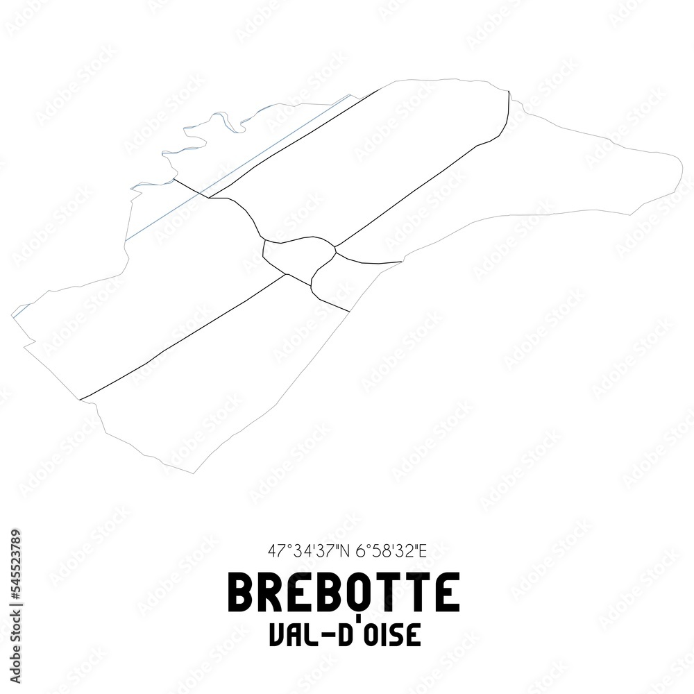 BREBOTTE Val-d'Oise. Minimalistic street map with black and white lines.