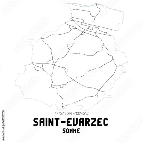SAINT-EVARZEC Somme. Minimalistic street map with black and white lines.