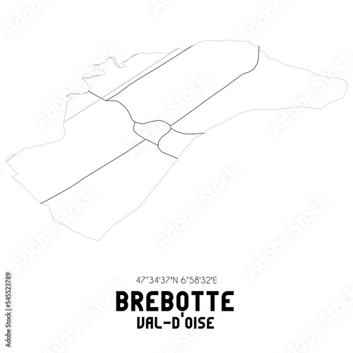 BREBOTTE Val-d'Oise. Minimalistic street map with black and white lines.
