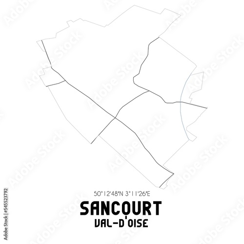 SANCOURT Val-d'Oise. Minimalistic street map with black and white lines.