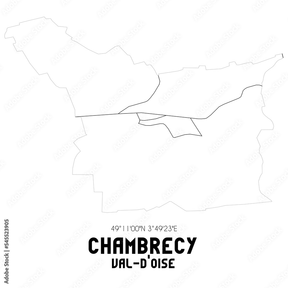 CHAMBRECY Val-d'Oise. Minimalistic street map with black and white lines.