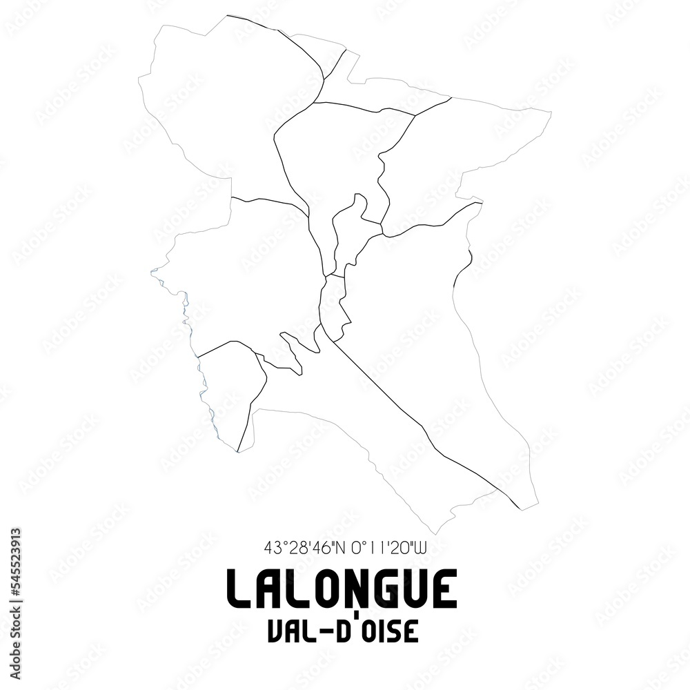 LALONGUE Val-d'Oise. Minimalistic street map with black and white lines.