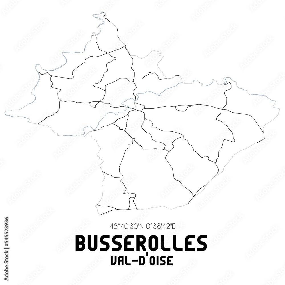 BUSSEROLLES Val-d'Oise. Minimalistic street map with black and white lines.