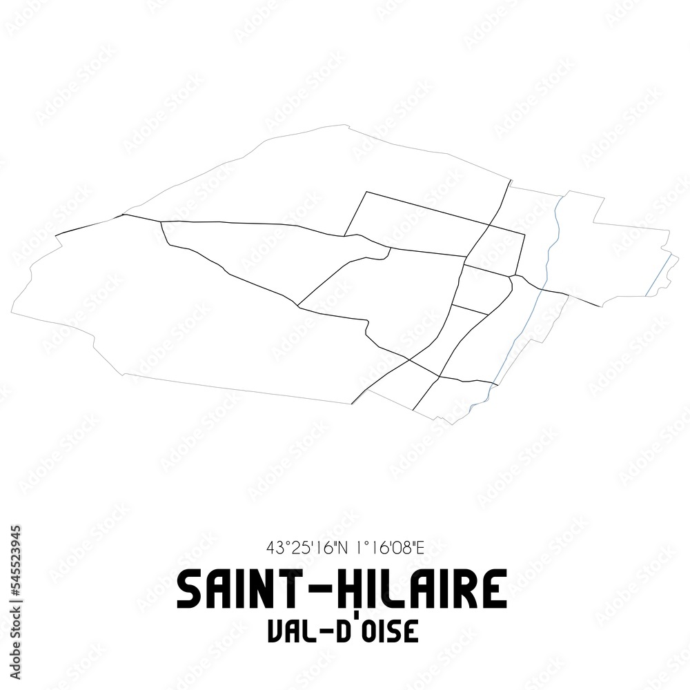 SAINT-HILAIRE Val-d'Oise. Minimalistic street map with black and white lines. SAINT-HILAIRE Val-d'Oise. Minimalistic street map with black and white lines.