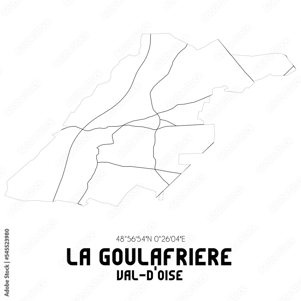 LA GOULAFRIERE Val-d'Oise. Minimalistic street map with black and white lines. LA GOULAFRIERE Val-d'Oise. Minimalistic street map with black and white lines.