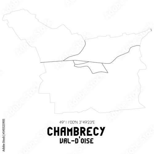 CHAMBRECY Val-d'Oise. Minimalistic street map with black and white lines.