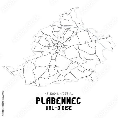 PLABENNEC Val-d'Oise. Minimalistic street map with black and white lines.