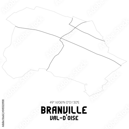 BRANVILLE Val-d'Oise. Minimalistic street map with black and white lines.