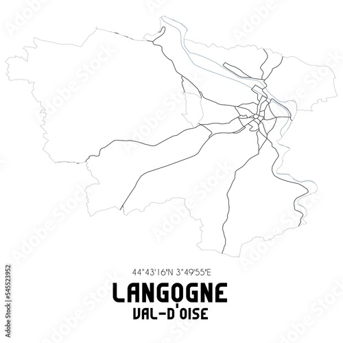LANGOGNE Val-d'Oise. Minimalistic street map with black and white lines.