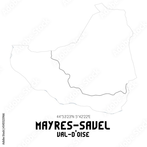 MAYRES-SAVEL Val-d'Oise. Minimalistic street map with black and white lines.