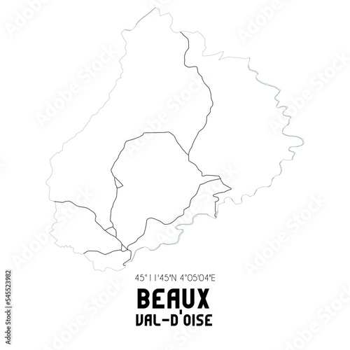 BEAUX Val-d Oise. Minimalistic street map with black and white lines.