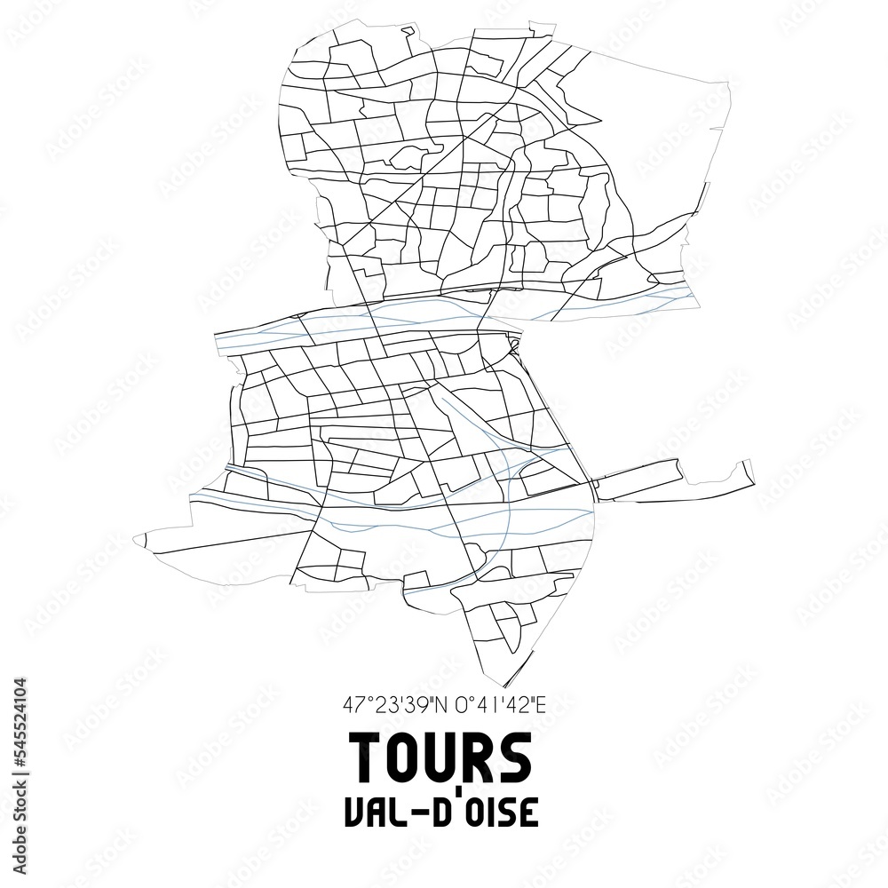 TOURS Val-d'Oise. Minimalistic street map with black and white lines.