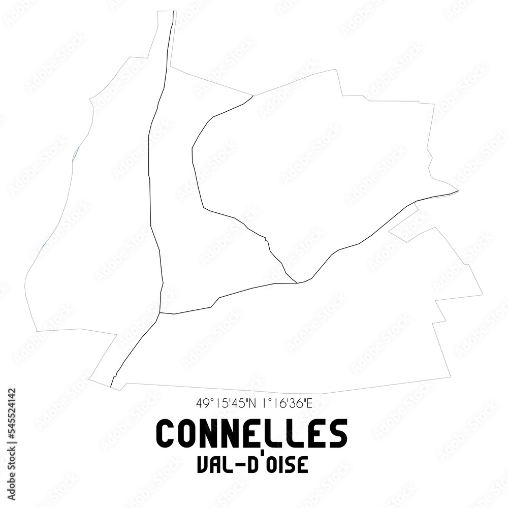 CONNELLES Val-d'Oise. Minimalistic street map with black and white lines.
