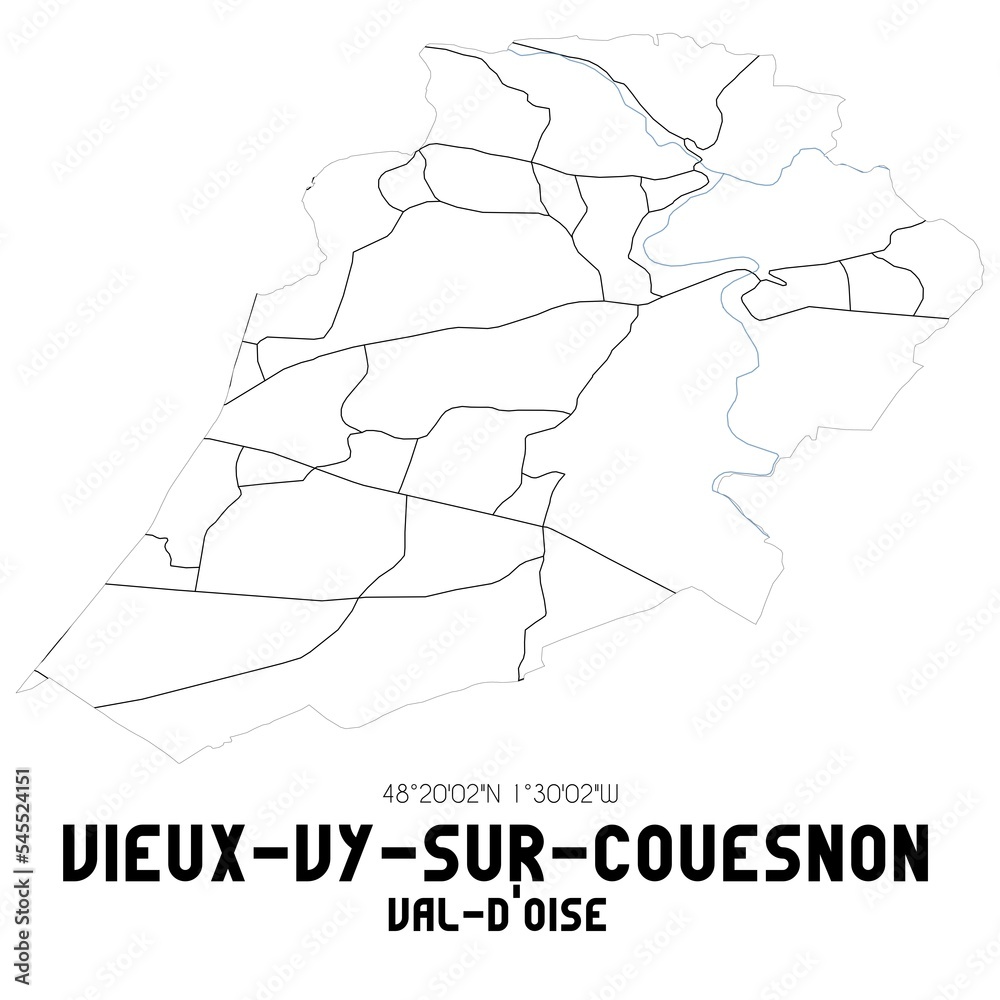 VIEUX-VY-SUR-COUESNON Val-d'Oise. Minimalistic street map with black and white lines.