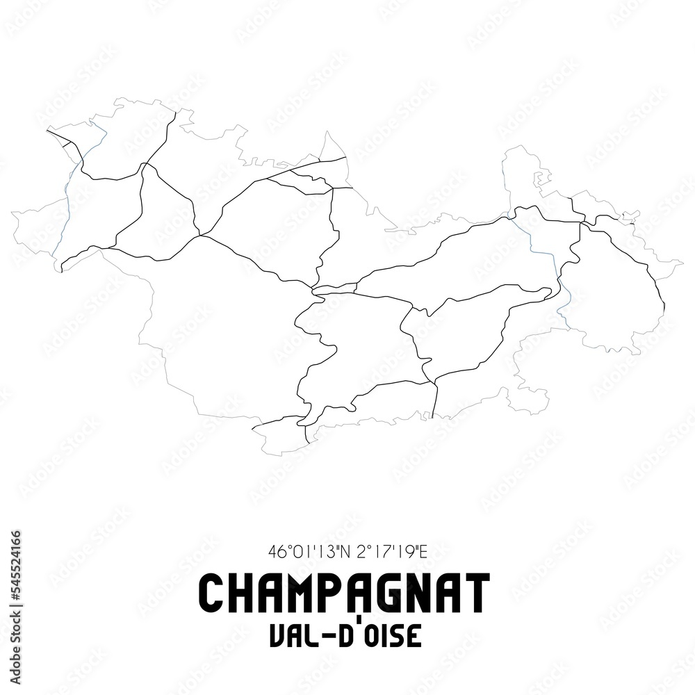 CHAMPAGNAT Val-d'Oise. Minimalistic street map with black and white lines.