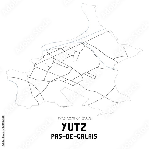 YUTZ Pas-de-Calais. Minimalistic street map with black and white lines. photo