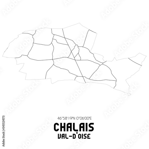 CHALAIS Val-d'Oise. Minimalistic street map with black and white lines.