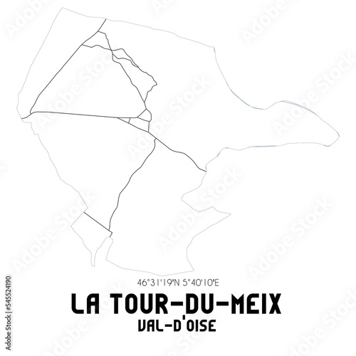 LA TOUR-DU-MEIX Val-d'Oise. Minimalistic street map with black and white lines.