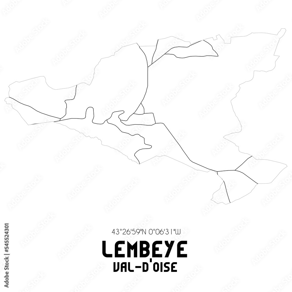 LEMBEYE Val-d'Oise. Minimalistic street map with black and white lines.
