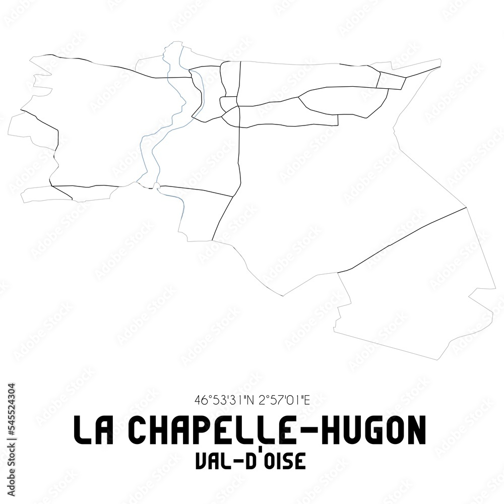 LA CHAPELLE-HUGON Val-d'Oise. Minimalistic street map with black and white lines.