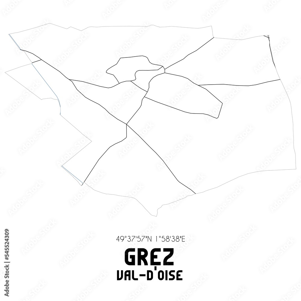 GREZ Val-d'Oise. Minimalistic street map with black and white lines. GREZ Val-d'Oise. Minimalistic street map with black and white lines.