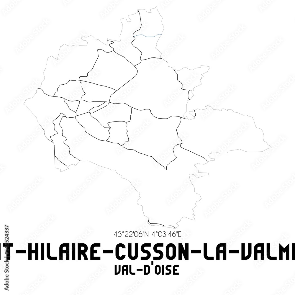 SAINT-HILAIRE-CUSSON-LA-VALMITTE Val-d'Oise. Minimalistic street map with black and white lines.