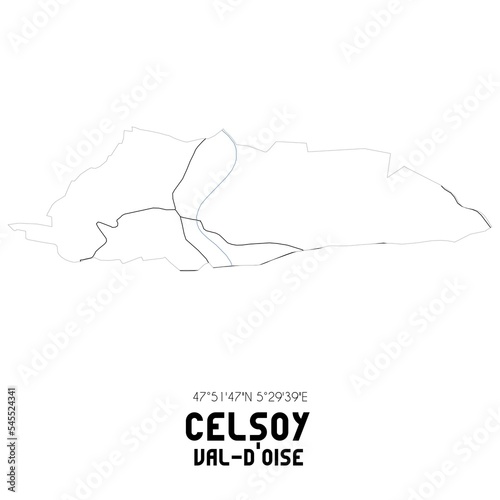 CELSOY Val-d'Oise. Minimalistic street map with black and white lines.