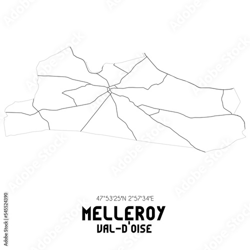 MELLEROY Val-d'Oise. Minimalistic street map with black and white lines.