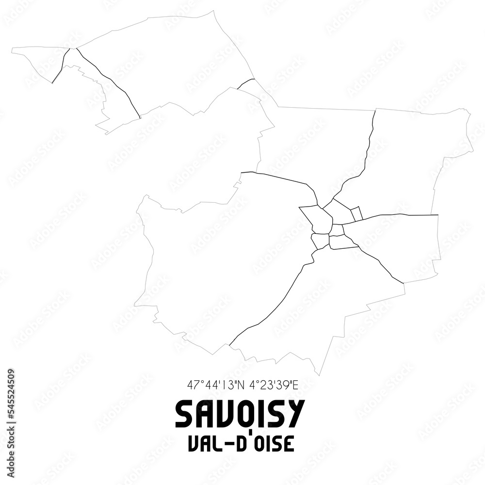 SAVOISY Val-d'Oise. Minimalistic street map with black and white lines.