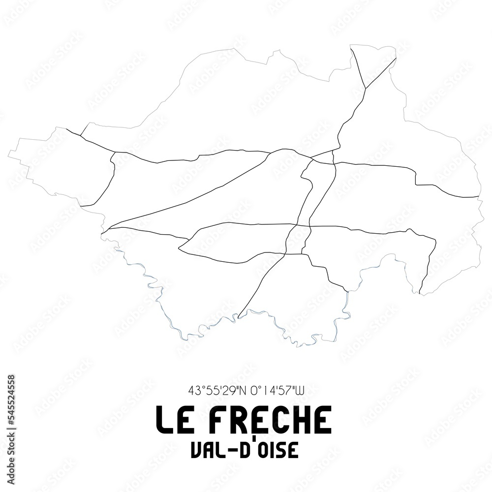LE FRECHE Val-d'Oise. Minimalistic street map with black and white lines.