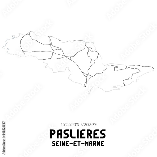 PASLIERES Seine-et-Marne. Minimalistic street map with black and white lines.