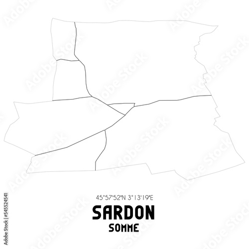 SARDON Somme. Minimalistic street map with black and white lines. photo