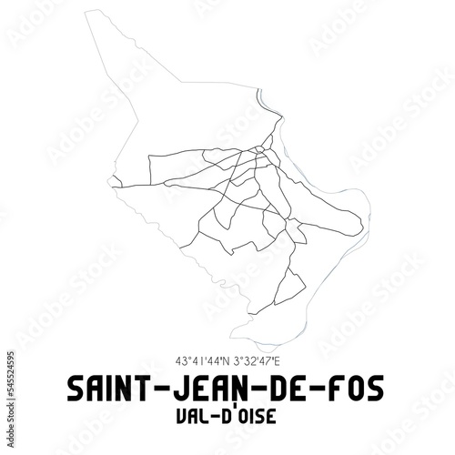 SAINT-JEAN-DE-FOS Val-d Oise. Minimalistic street map with black and white lines.