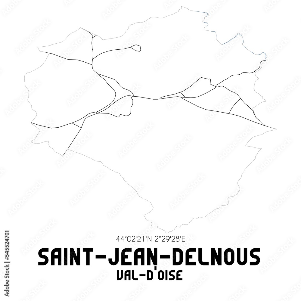 SAINT-JEAN-DELNOUS Val-d'Oise. Minimalistic street map with black and white lines. SAINT-JEAN-DELNOUS Val-d'Oise. Minimalistic street map with black and white lines.