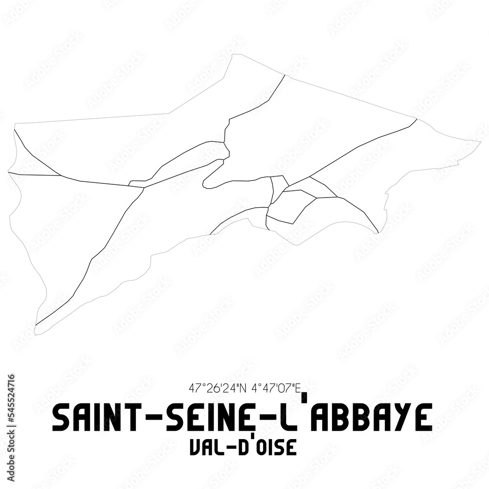 SAINT-SEINE-L'ABBAYE Val-d'Oise. Minimalistic street map with black and white lines. SAINT-SEINE-L'ABBAYE Val-d'Oise. Minimalistic street map with black and white lines.